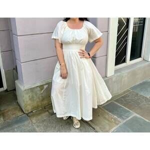 NEW SKIES ARE BLUE poplin short sleeve midi dress in white